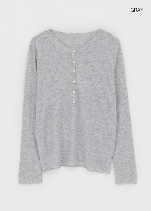 Lambdo Loose Fit Henley Neck Knit Long Sleeve T-shirt