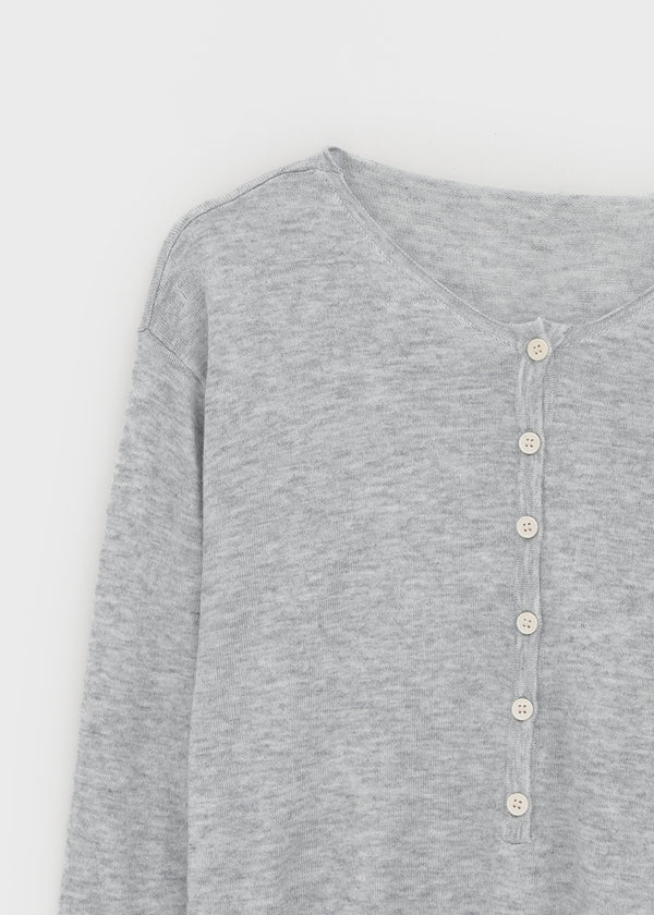 Lambdo Loose Fit Henley Neck Knit Long Sleeve T-shirt