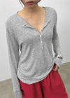 Lambdo Loose Fit Henley Neck Knit Long Sleeve T-shirt
