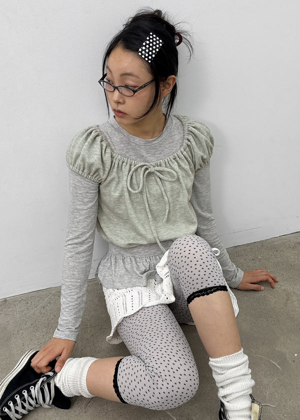 Ninning Set - Puff Short-sleeved T-shirt, Tension Frill Long-sleeved T-shirt