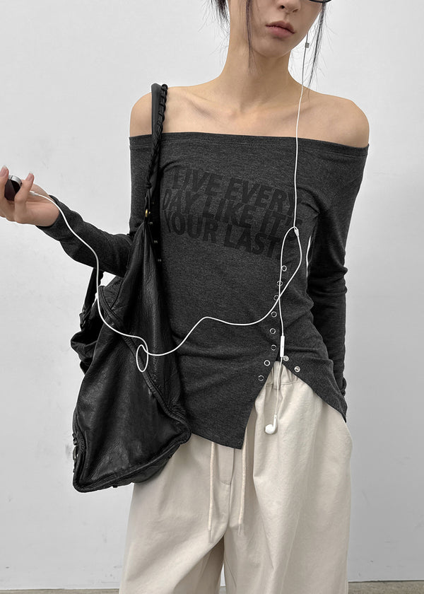 Elfo Slit Off-shoulder Long-sleeved T-shirt