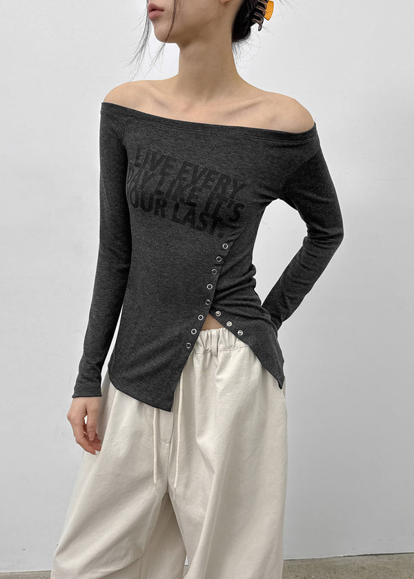 Elfo Slit Off-shoulder Long-sleeved T-shirt