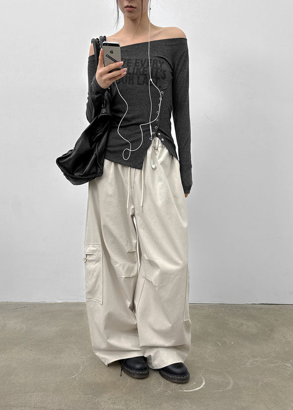 Elfo Slit Off-shoulder Long-sleeved T-shirt