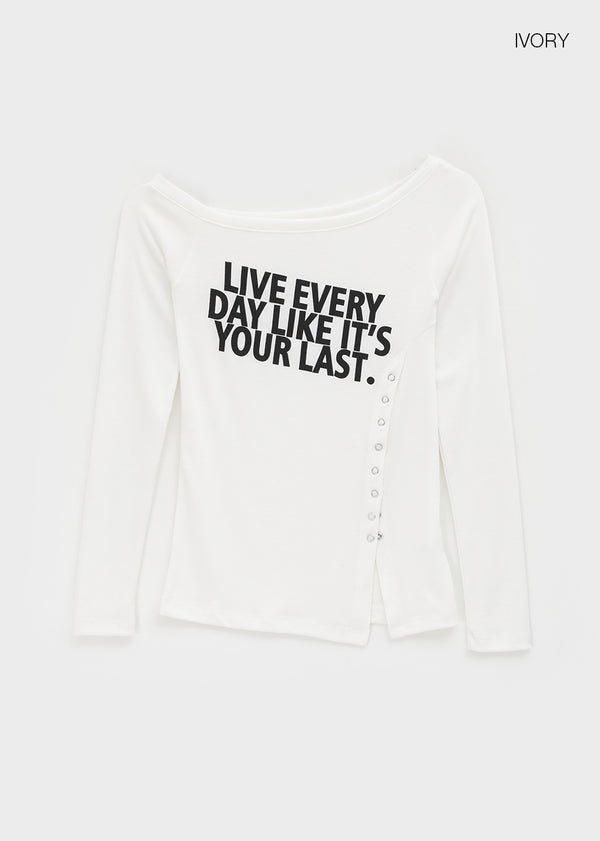 Elfo Slit Off-shoulder Long-sleeved T-shirt