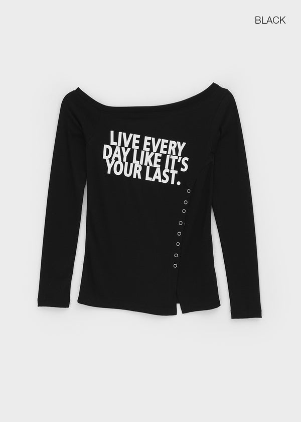 Elfo Slit Off-shoulder Long-sleeved T-shirt