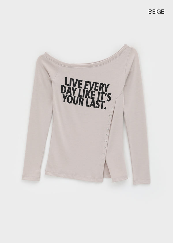 Elfo Slit Off-shoulder Long-sleeved T-shirt