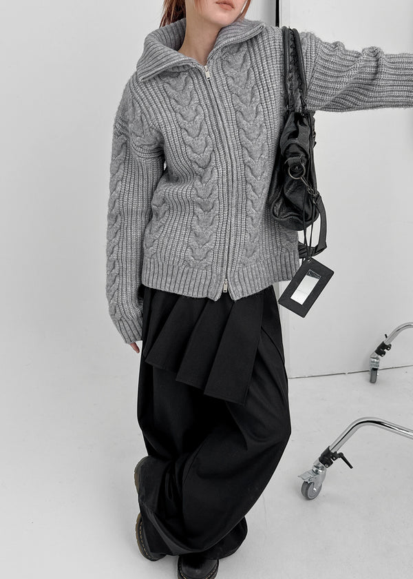 Paeli Set - Pleated Wrap Skirt, Pin-tuck Slacks