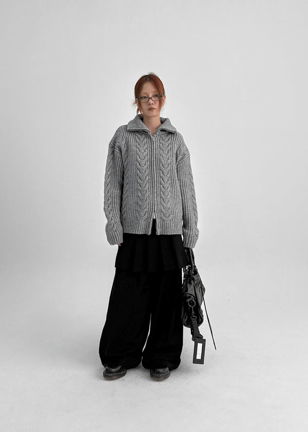 Paeli Set - Pleated Wrap Skirt, Pin-tuck Slacks