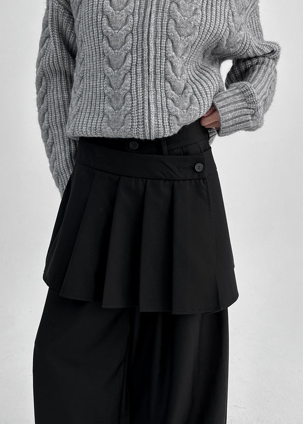 Paeli Set - Pleated Wrap Skirt, Pin-tuck Slacks