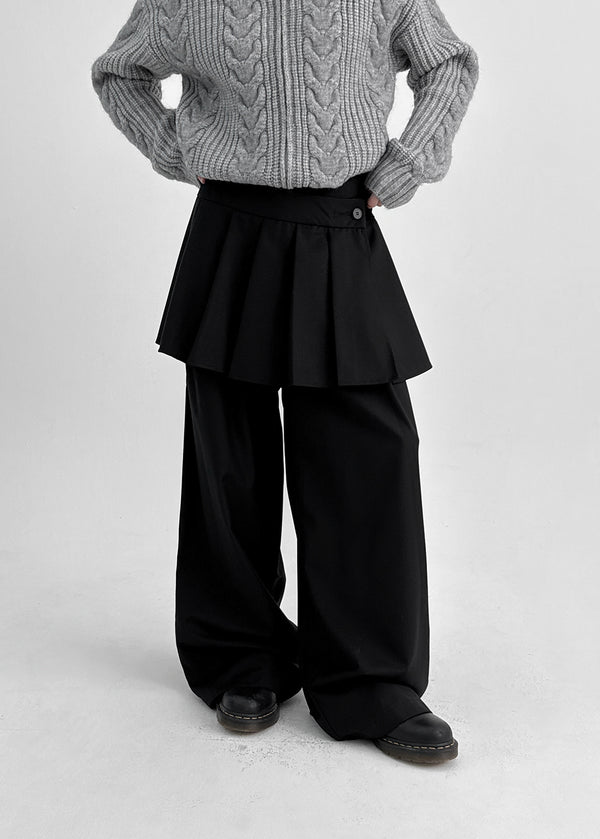 Paeli Set - Pleated Wrap Skirt, Pin-tuck Slacks