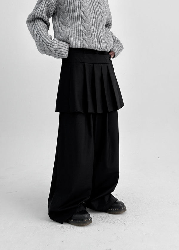 Paeli Set - Pleated Wrap Skirt, Pin-tuck Slacks