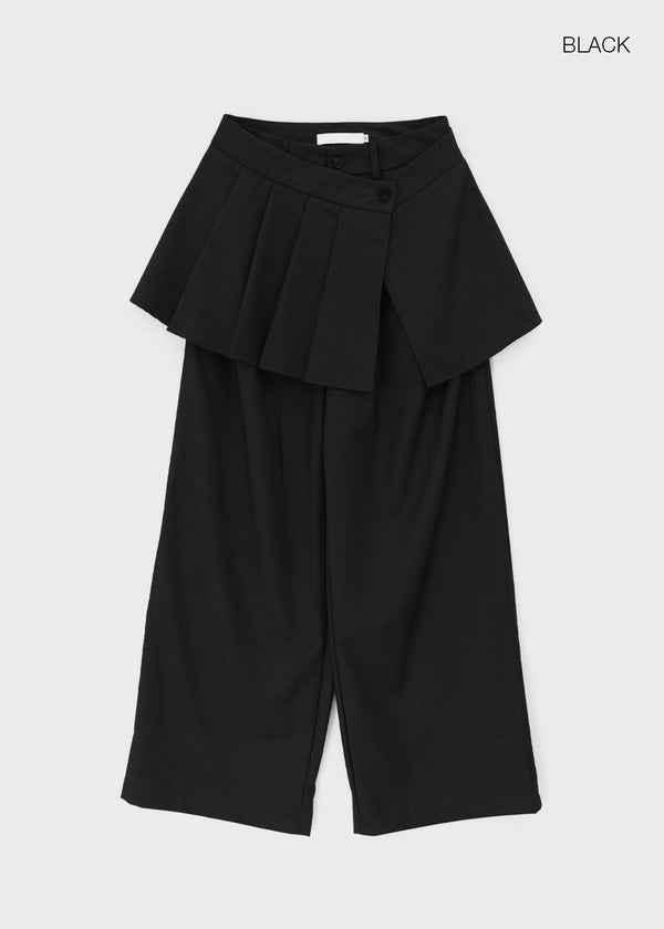 Paeli Set - Pleated Wrap Skirt, Pin-tuck Slacks