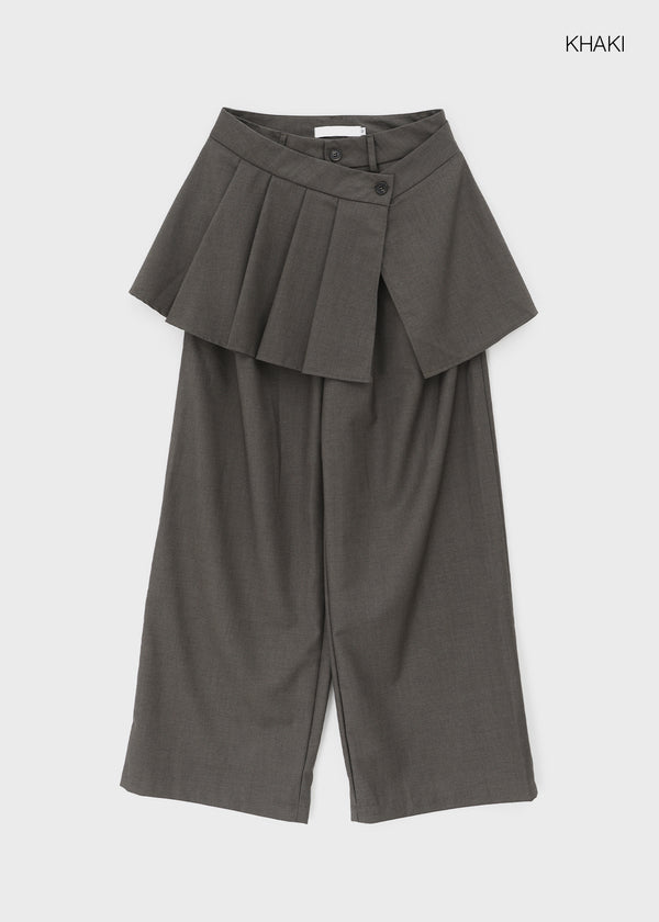 Paeli Set - Pleated Wrap Skirt, Pin-tuck Slacks