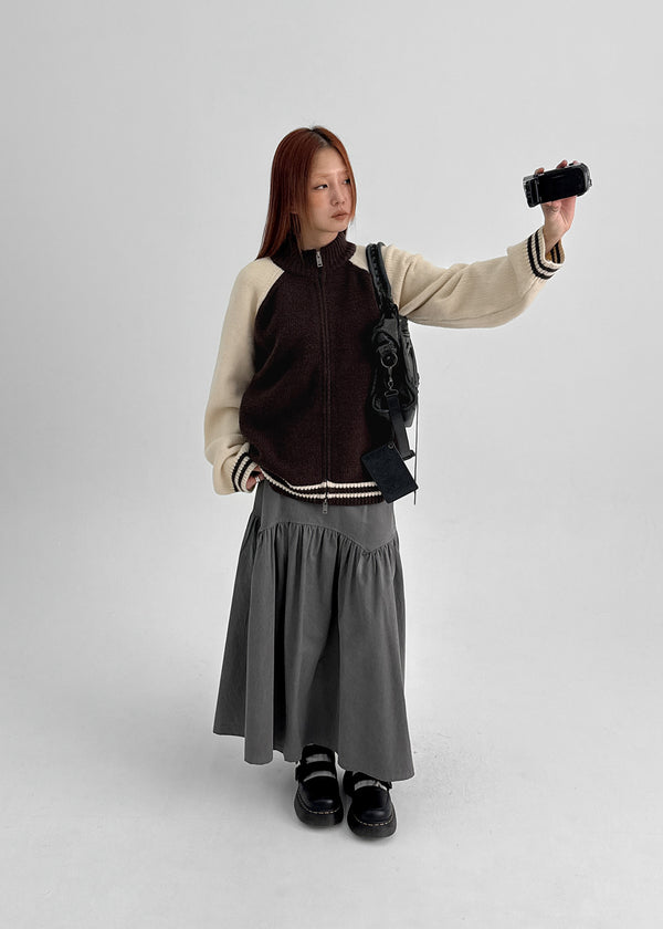 Shander Back Banding Flare Long Skirt