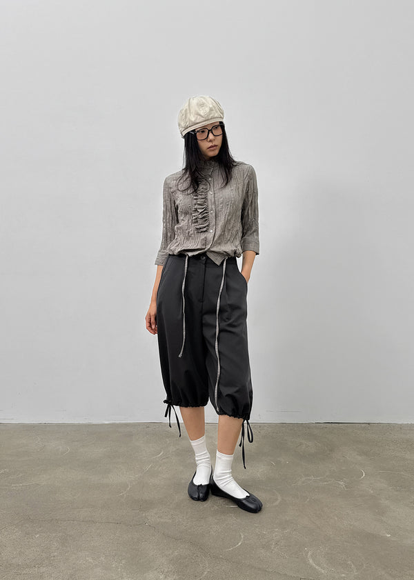 Zuk Wrinkle Pleated Linen 3/4 Length Blouse