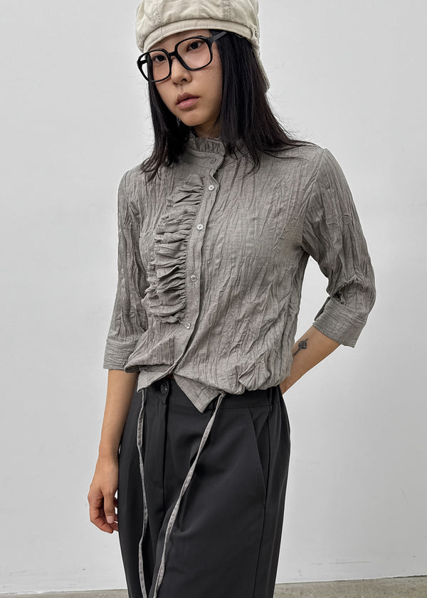 Zuk Wrinkle Pleated Linen 3/4 Length Blouse