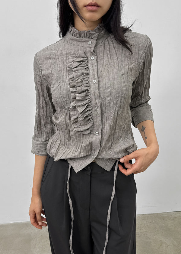 Zuk Wrinkle Pleated Linen 3/4 Length Blouse