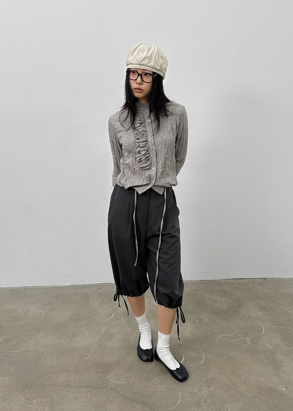 Zuk Wrinkle Pleated Linen 3/4 Length Blouse