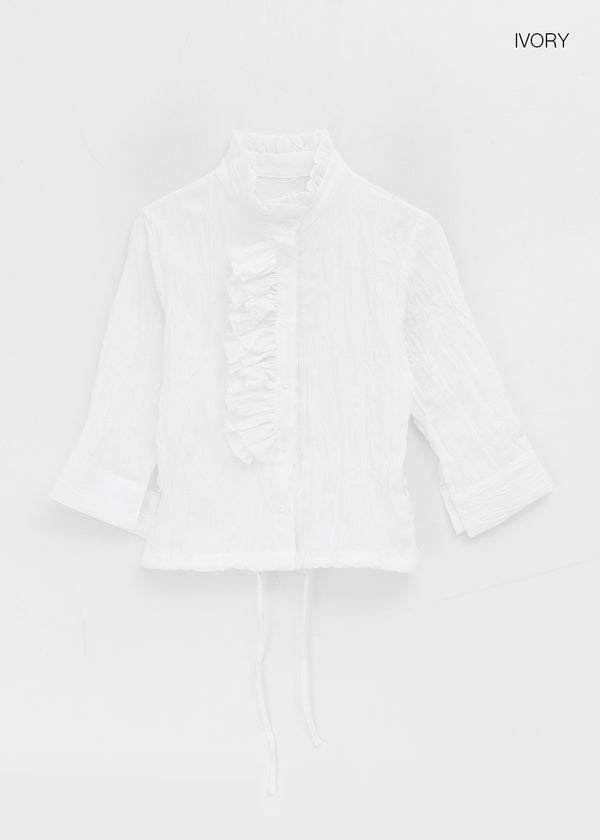 Zuk Wrinkle Pleated Linen 3/4 Length Blouse