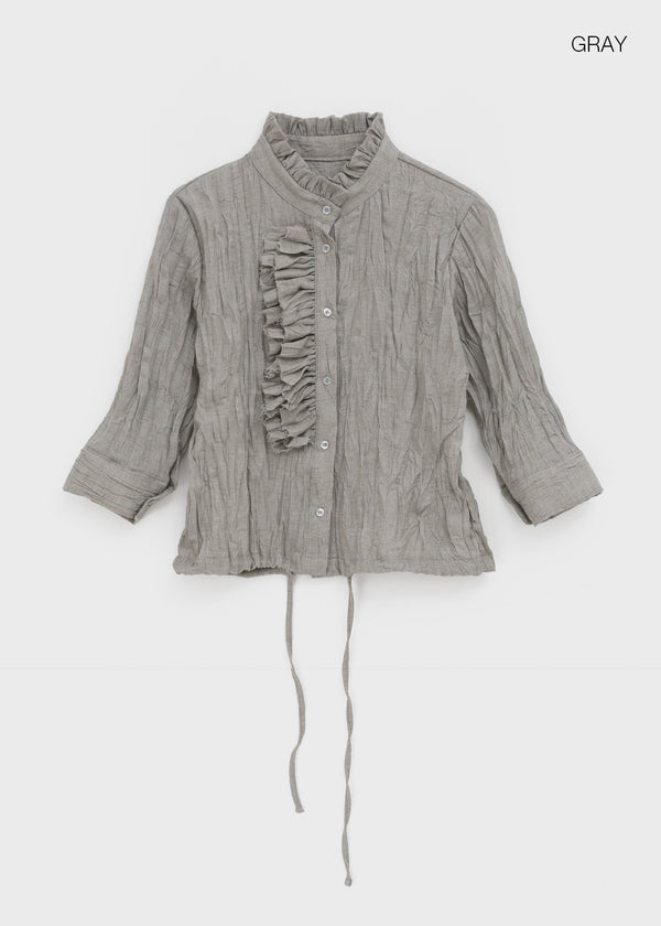 Zuk Wrinkle Pleated Linen 3/4 Length Blouse