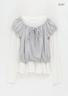 Ninning Set - Puff Short-sleeved T-shirt, Tension Frill Long-sleeved T-shirt