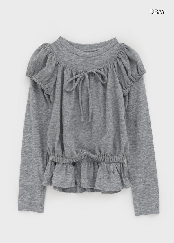 Ninning Set - Puff Short-sleeved T-shirt, Tension Frill Long-sleeved T-shirt