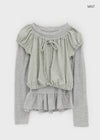 Ninning Set - Puff Short-sleeved T-shirt, Tension Frill Long-sleeved T-shirt