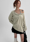 Diamon Loose Fit Henley Neck Long Sleeve Tee