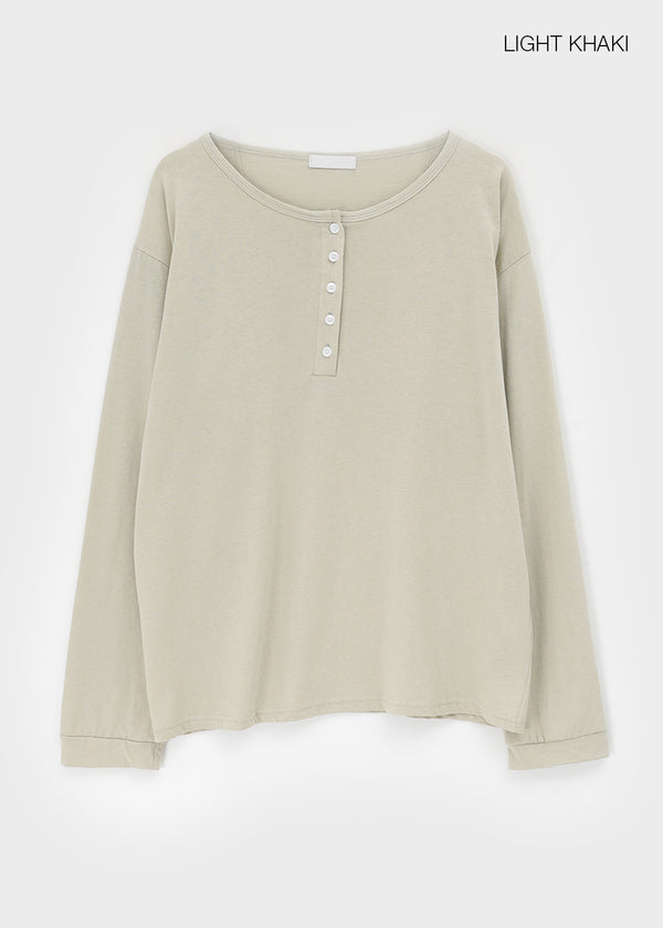 Diamon Loose Fit Henley Neck Long Sleeve Tee