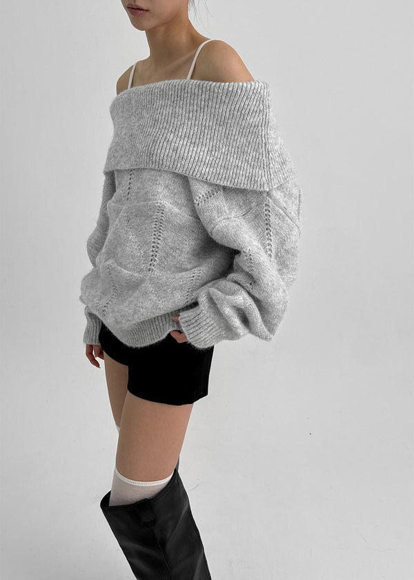 Kened Punching Off-shoulder Wool Knit