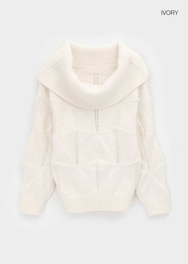 Kened Punching Off-shoulder Wool Knit