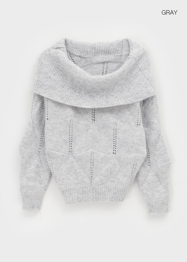 Kened Punching Off-shoulder Wool Knit