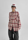 (UNISEX) Kenro Overfit Peach Fleece Check Shirt