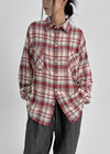 (UNISEX) Kenro Overfit Peach Fleece Check Shirt