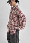 (UNISEX) Kenro Overfit Peach Fleece Check Shirt