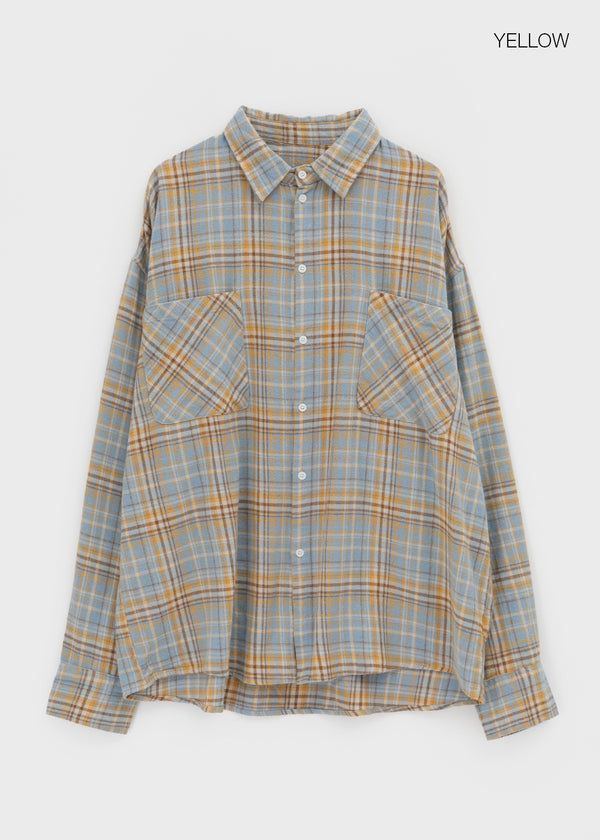 (UNISEX) Kenro Overfit Peach Fleece Check Shirt