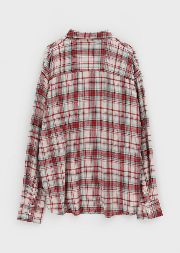 (UNISEX) Kenro Overfit Peach Fleece Check Shirt