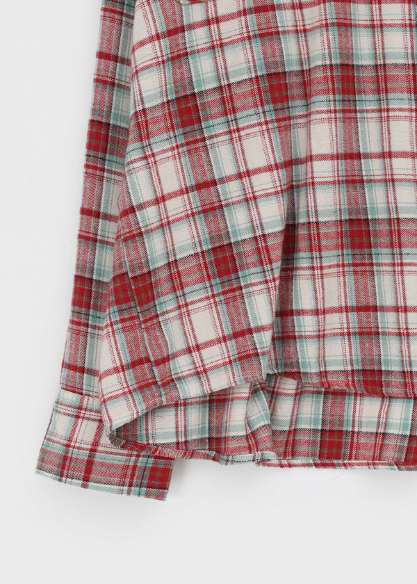 (UNISEX) Kenro Overfit Peach Fleece Check Shirt