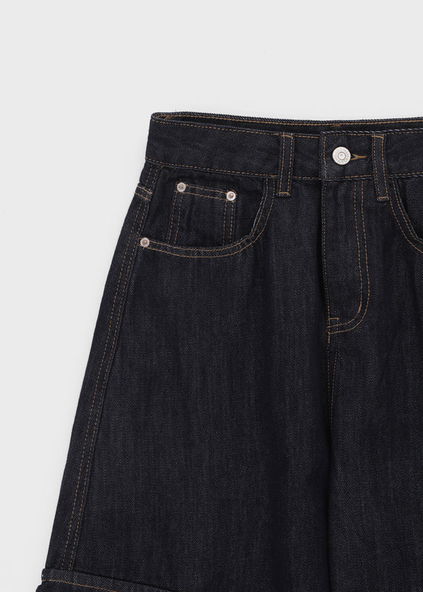 Benyun Non-fade Raw Balloon Cargo Denim Pants