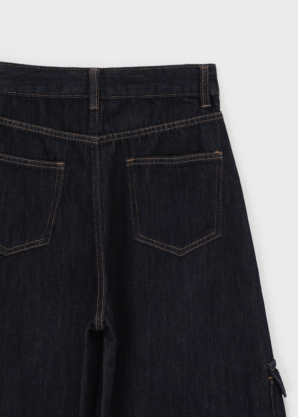 Benyun Non-fade Raw Balloon Cargo Denim Pants
