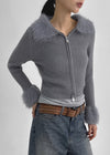 Dencel Fur Collar Knit Zip-Up