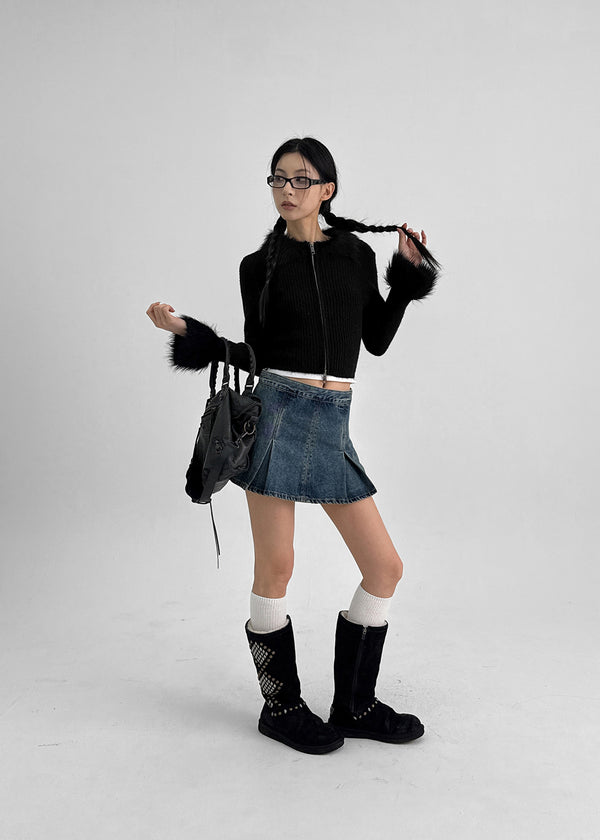 Dencel Fur Collar Knit Zip-Up