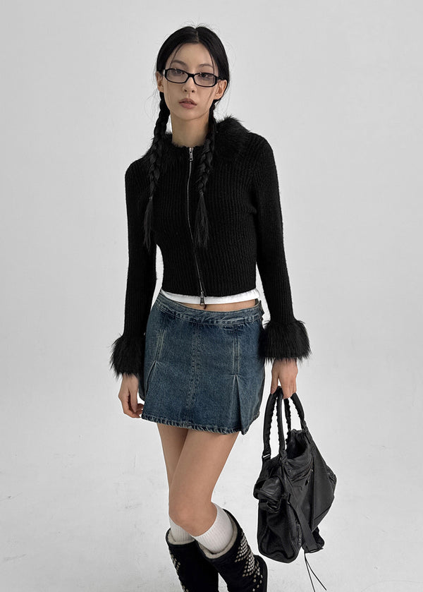 Dencel Fur Collar Knit Zip-Up
