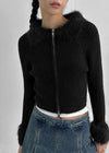 Dencel Fur Collar Knit Zip-Up