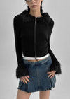Dencel Fur Collar Knit Zip-Up