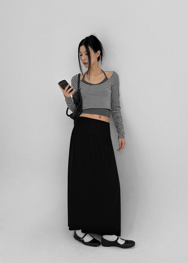 Popoa Set - Striped Long-sleeved T-shirt, Halter Top