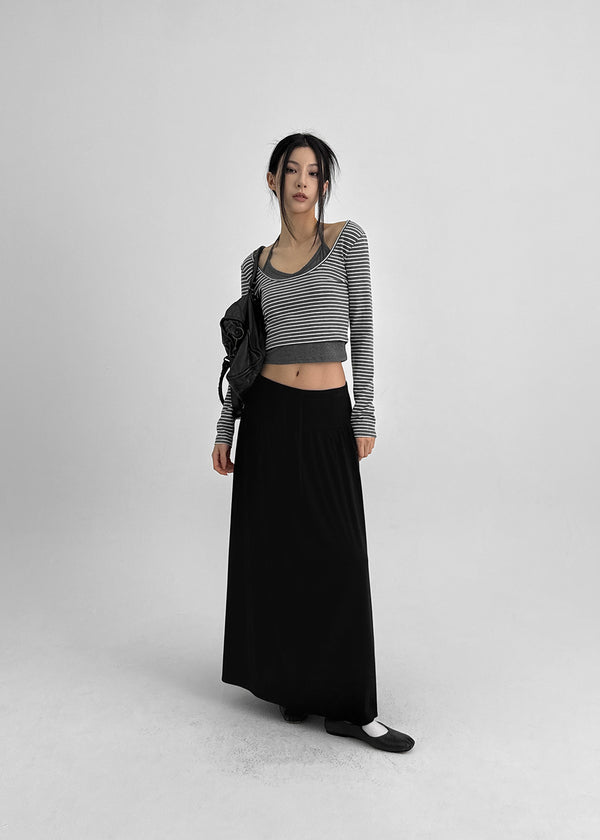 Popoa Set - Striped Long-sleeved T-shirt, Halter Top