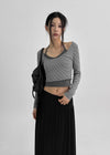 Popoa Set - Striped Long-sleeved T-shirt, Halter Top
