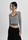 Popoa Set - Striped Long-sleeved T-shirt, Halter Top