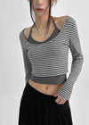 Popoa Set - Striped Long-sleeved T-shirt, Halter Top